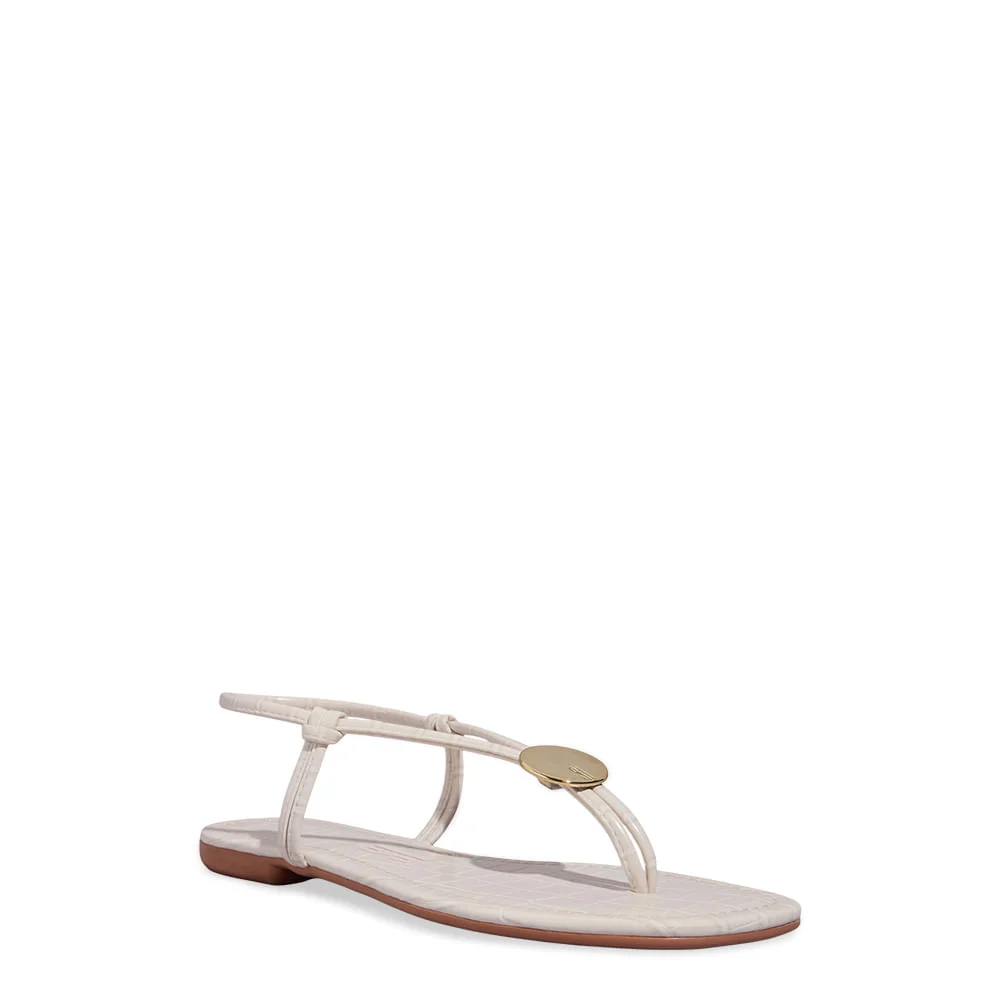 Rasteira Croco Capri Off White Tiras Metal - vista 2 de 5