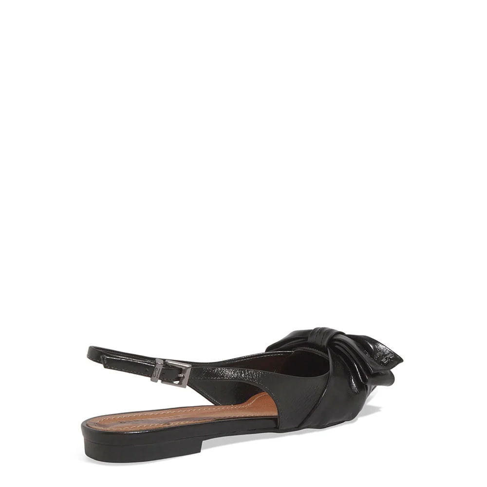 Sapatilha Slingback Couro Preto Bico Fino Laço - vista 5 de 6