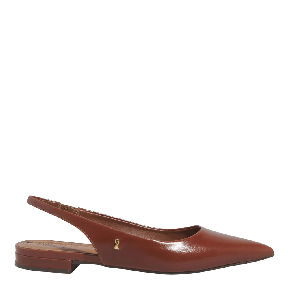 Sapatilha Slingback Couro Confort Marrom Terracota Bico Fino - vista 1 de 5