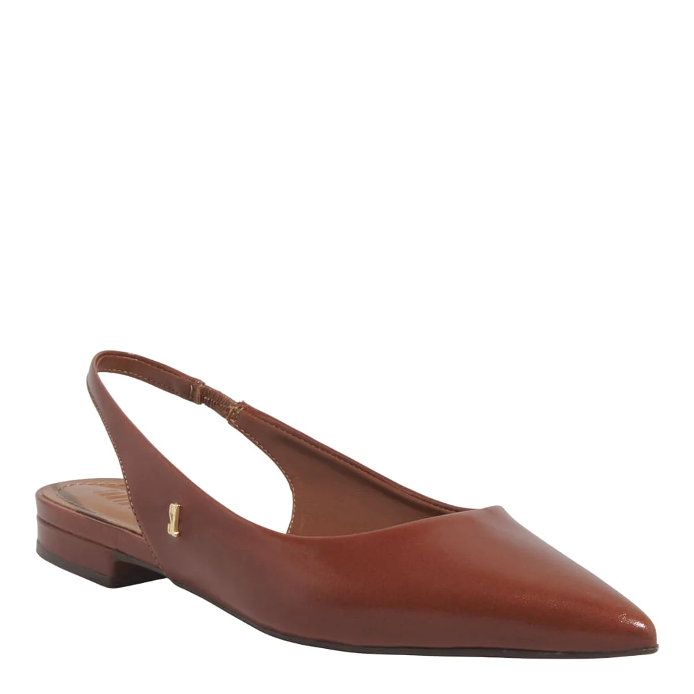Sapatilha Slingback Couro Confort Marrom Terracota Bico Fino - vista 2 de 5