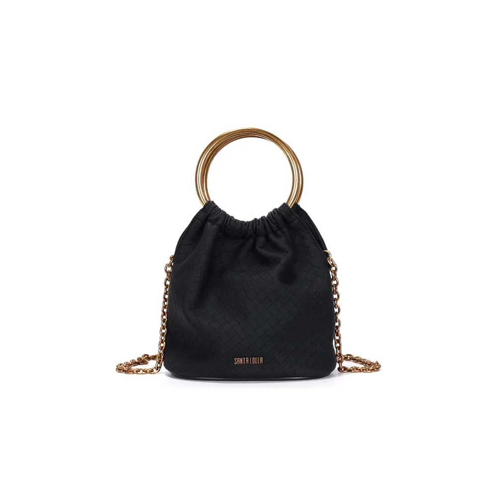 Bolsa Bucket Pequena Tressê Preto Alça Metalizada - vista 1 de 3