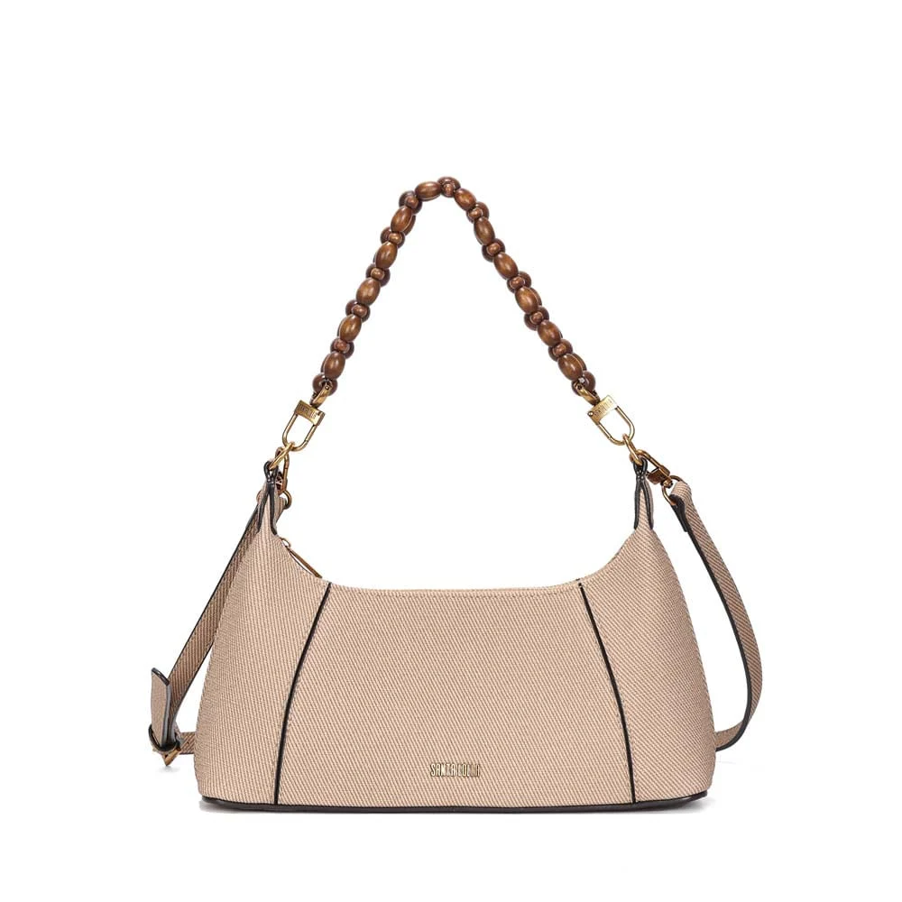 Bolsa Média Canvas Bege Areia Alça Miçangas - vista 1 de 3