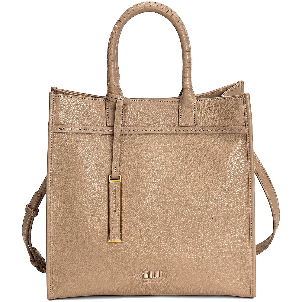 Bolsa Tote Pesponto Grande de Couro Bege - Linha Genuine Leather - vista 1 de 4
